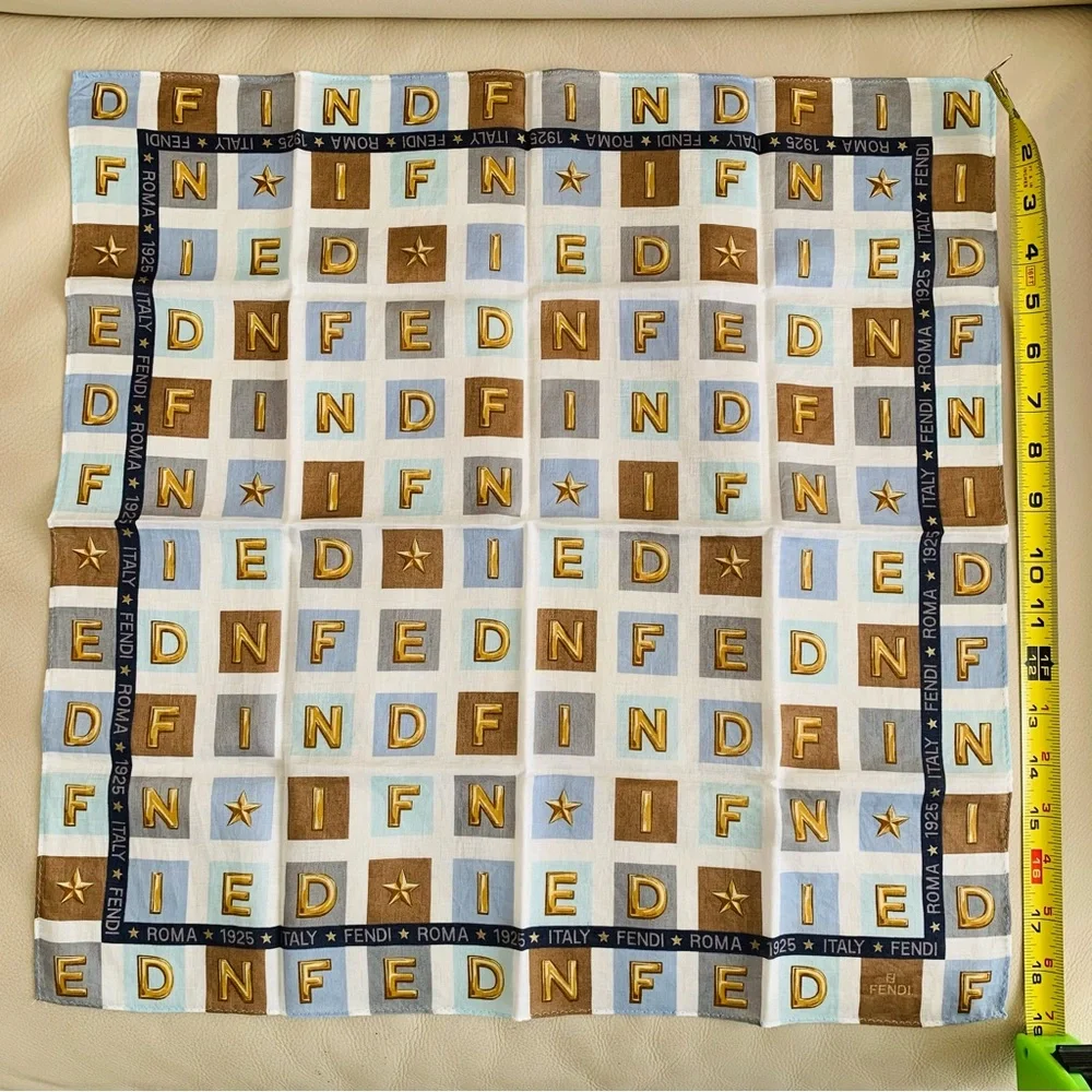 Vintage Fendi Logo Cotton Handkerchief Designer Pocket Square